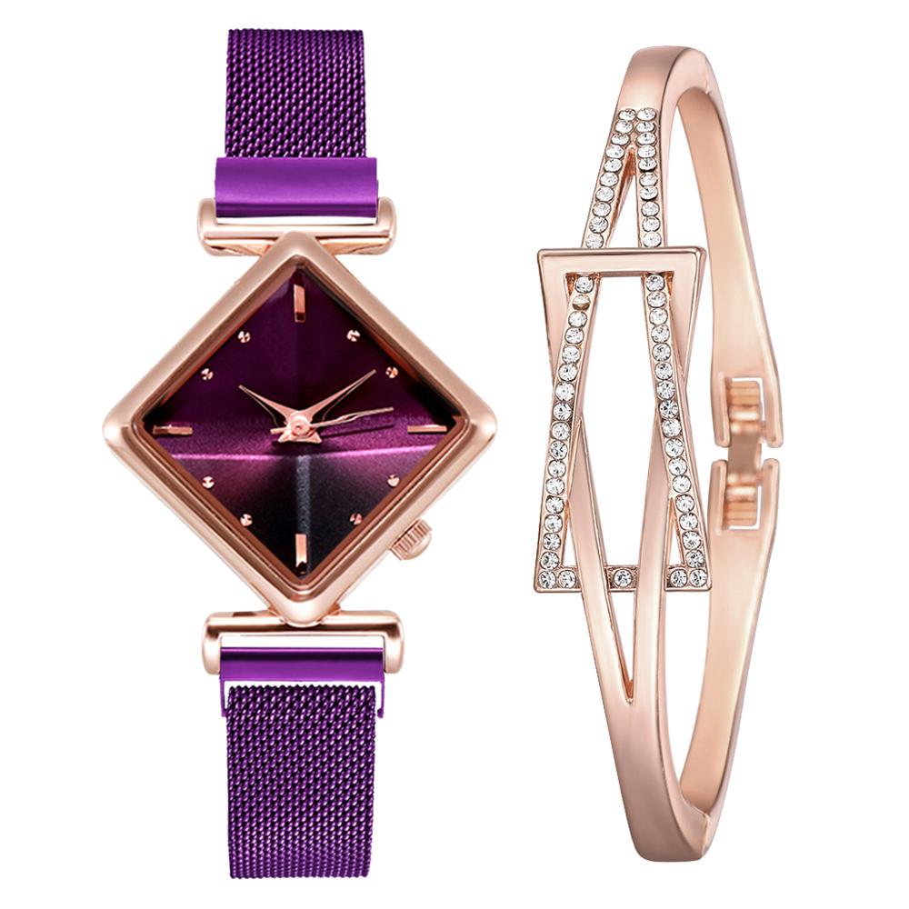 速发Luxury Bracelet Watches For Women Simple Purple Magnetic - 图3