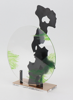 现代新中式创g意亚克力铁艺假山摆件电视柜样板房间酒柜客厅装饰