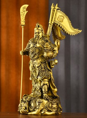 现货纯黄铜关公武财神关羽关二z爷铜像立刀九龙旗子店铺公司开业