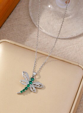欧美跨境temiu新款可爱高级百搭长款昆虫蜻蜓吊式锆石项链女锁骨