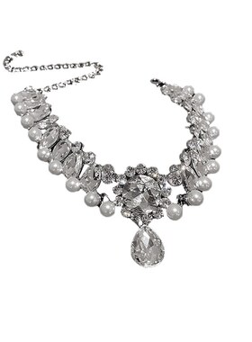 珍珠镶钻水滴花朵项链法式高级感轻奢choker锁骨链颈W链瑞丽风项