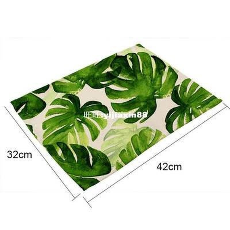 推荐4Pcs/set Green Plants Linen Table Mat Square Wesn Bowl P - 图0