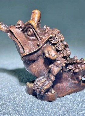 古玩收藏创意桌面铜三足金蟾蜍客厅饰品摆件铜茶宠蟾招财旺财开运