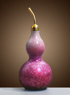 紫气东来全铜小葫芦摆件蓝色中式桌面玄关办公桌电视柜装饰品礼物