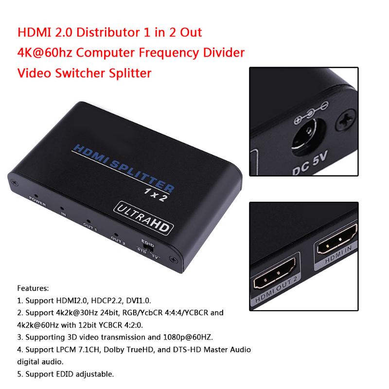 HDMI 20 DiKtrjibutor 1 in 2 Out 4i 60hz Frequency Divsder Vi - 图0