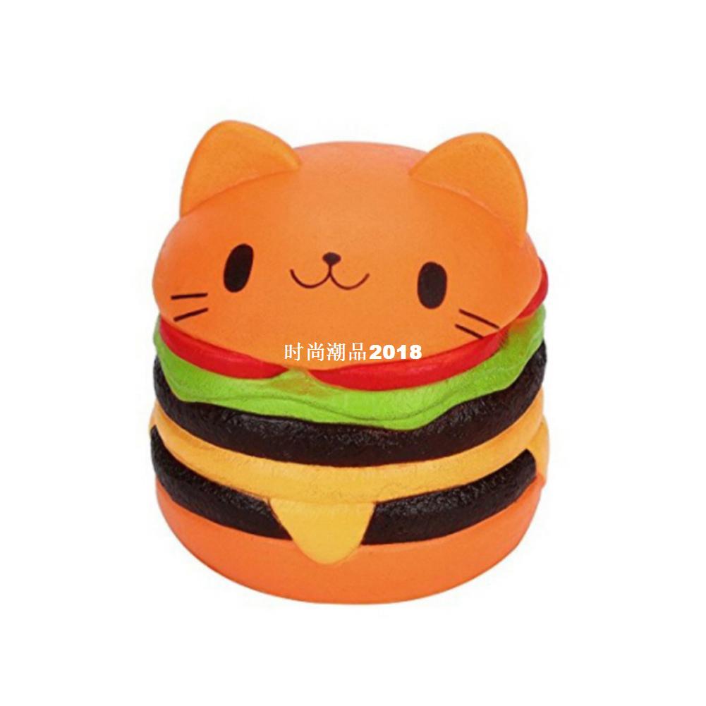 1 pc 10CM Squishy Hamburger Cat Cake Squeeze Toy Slow Rising-图2
