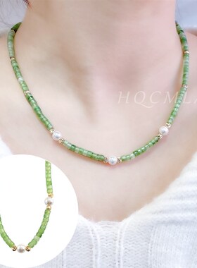 薄荷曼波串珠项链小清新锁骨链渐变色高级感O小众饰品国产施家珍