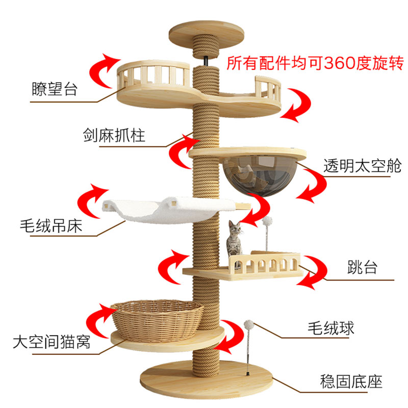 猫爬架通天柱实木配件猫树猫窝一体不占地飘窗顶天立地猫爬架大型-图1