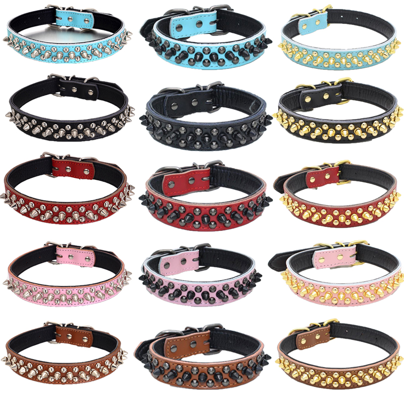 justable Studded DoghCollar Soft PU LeatN er Spiked Dog C - 图2