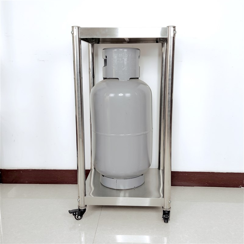 带围栏厨房不锈钢可移动煤气罐架子带轮小推车收纳整理2层置物架 - 图1