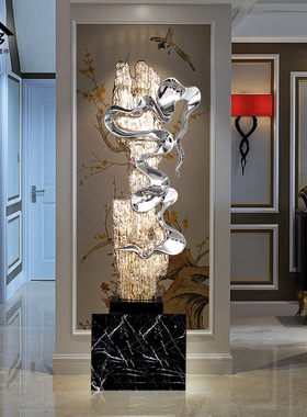 酒店大厅抽象雕塑落地摆件工艺品中式家居客厅玄关电镀艺术装饰品