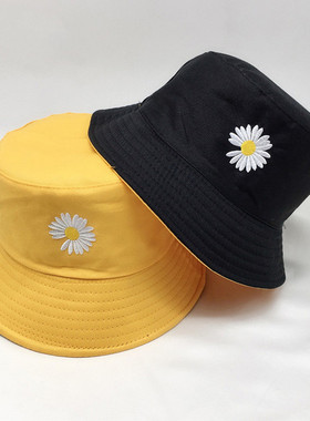 小众高货2021 Summer Daisy Embroidery Bucket Hat For Women Gi