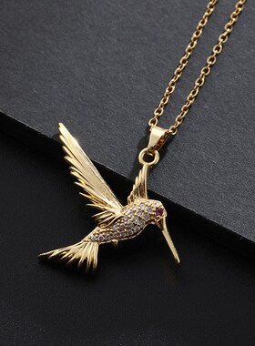 小众设计创新个性小鸟项链u吊坠微镶锆石镀金锁骨链女欧美跨境货