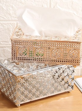 欧式铁艺水晶纸巾盒创意卫生间抽纸盒 家用收纳盒餐巾tissue box