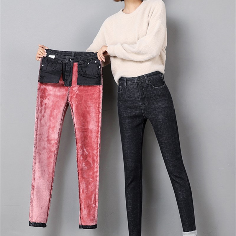 Fashion Stch High Waist Pencil Pants Female Casual Velvet Je - 图2