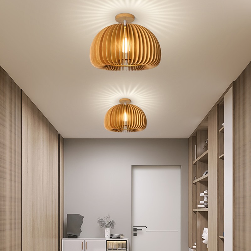 推荐Modern Wood Pendant Lights Solid Wood Pumpkin Bedside - 图2