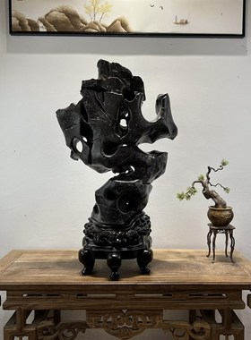 灵璧石摆件天然原石奇石中式厅堂陈设观赏石 入户玄关桌落地摆设