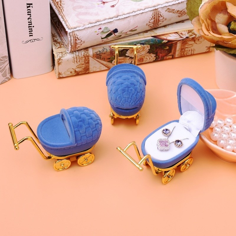 1Pcs New Velvet Stroller Ring Box Jewellery Organiser Case H - 图3