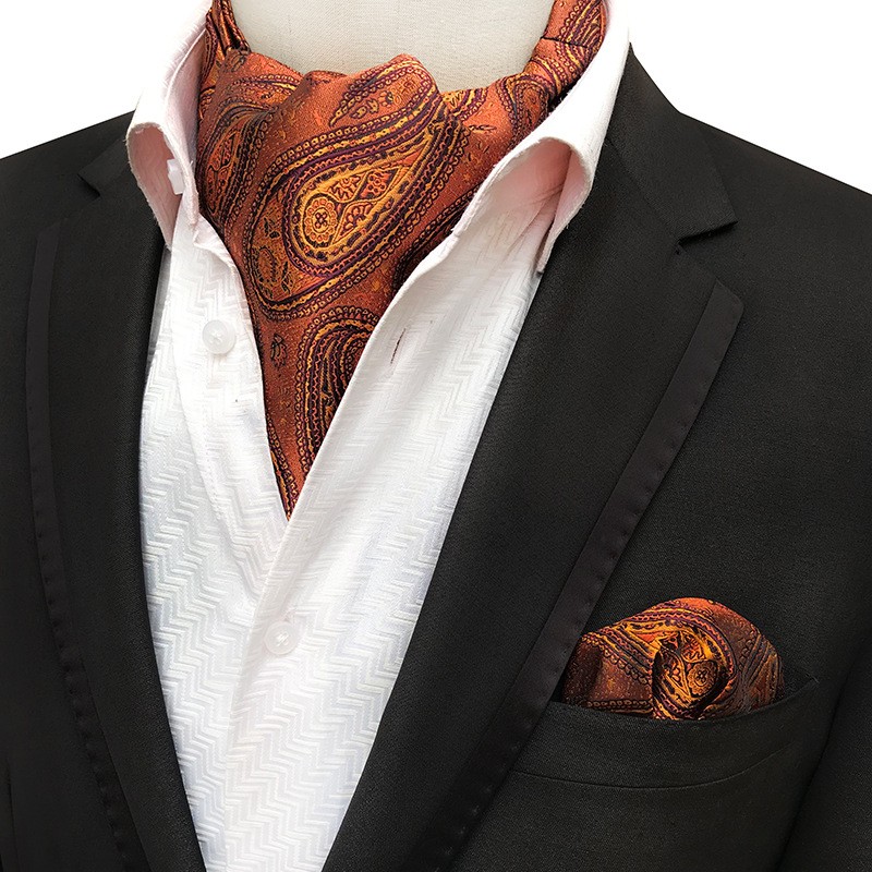 极速Luxury Men Ascot Set Silk Necktie Handkerchief pocket sq-图2