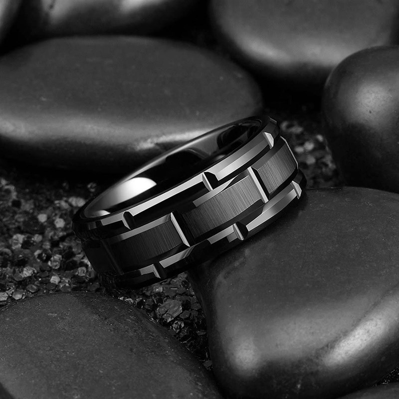 推荐Classic Men's 8mm Black Tungsten Wedding Rings Double Gr - 图2