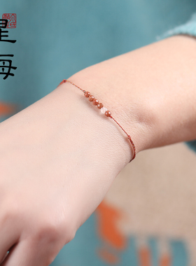 现货极细金砂石红绳手链女闺x蜜太阳石招财转运珠脚链编织幸运水