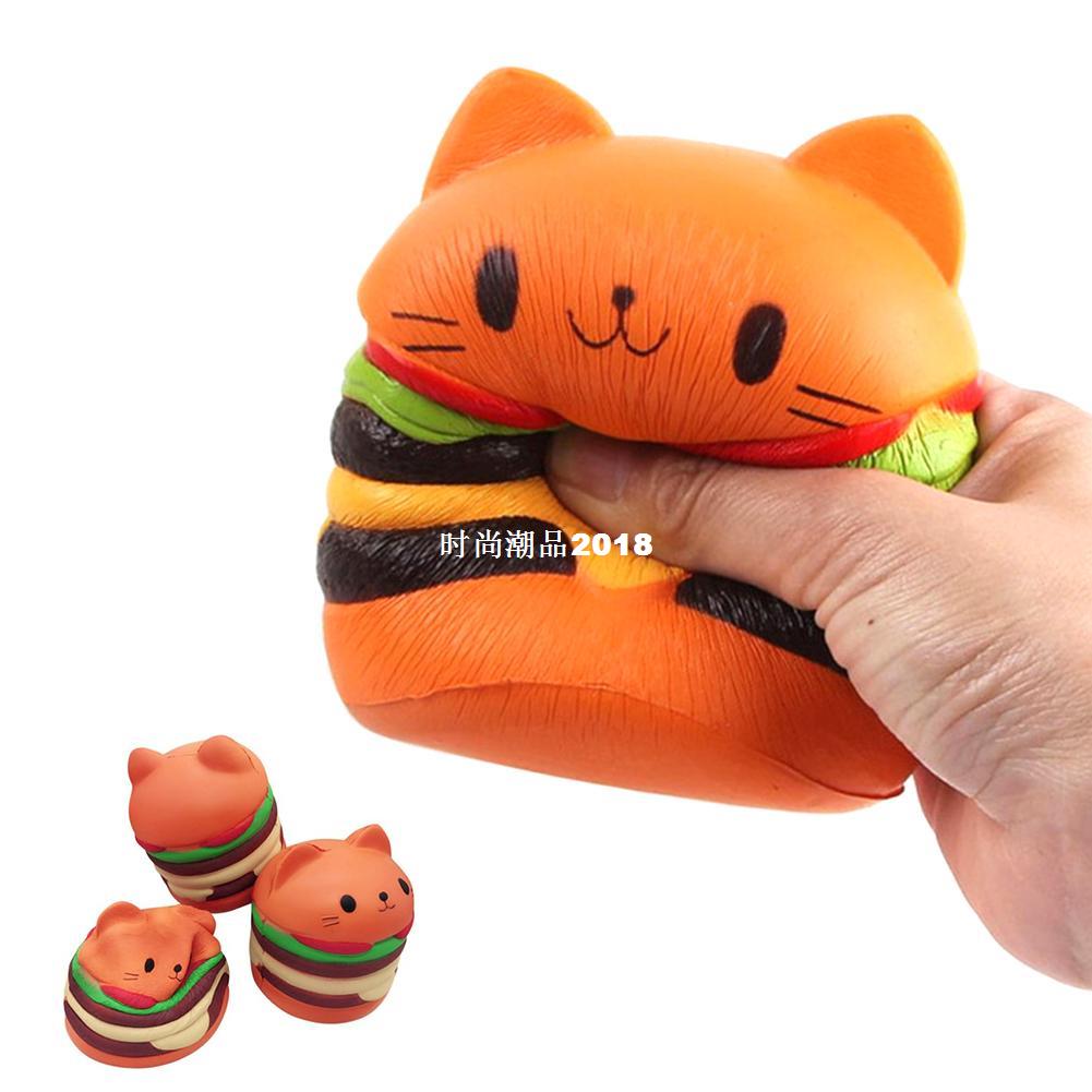 1 pc 10CM Squishy Hamburger Cat Cake Squeeze Toy Slow Rising-图1