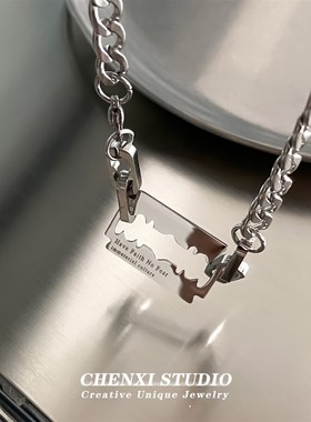 新款男生刀片链条拼接项链潮酷不掉色锁骨链