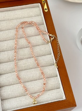 天然水晶串珠项链女 小众轻奢简约设计百搭气质金豆豆潮流锁骨链