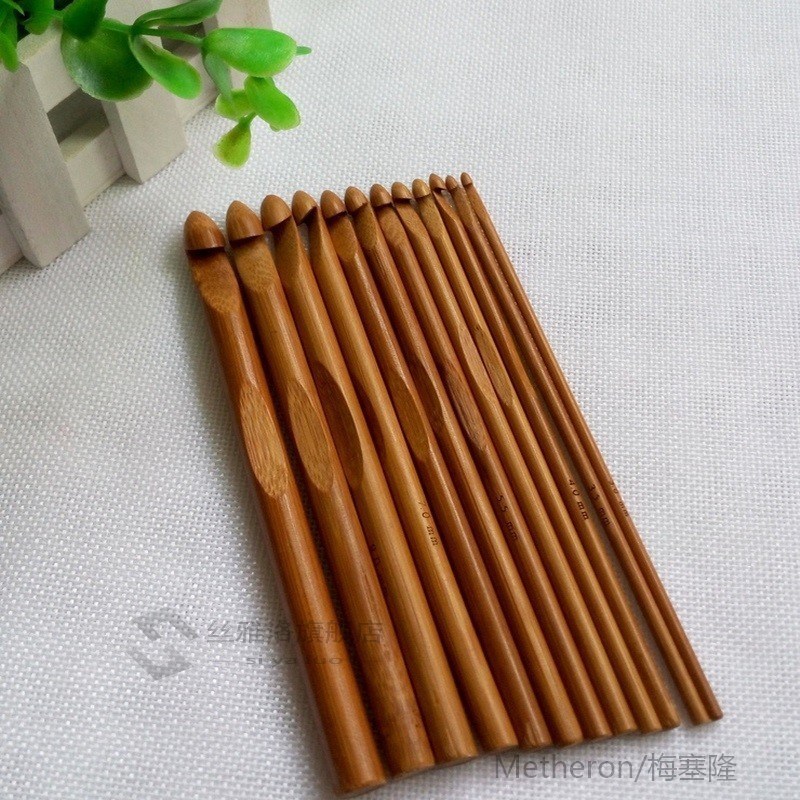 速发12pcs Bamboo Crochet Hook Set DIY Knitting Needles Handl-图0