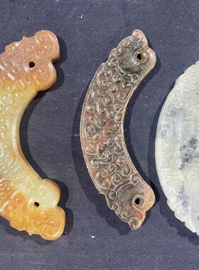 古玩杂项战汉古玉老玉玉璜铆钉纹龙首玉璜玉佩挂件老物件玉壁