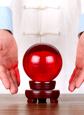 红水晶球摆件粉黄蓝紫t玻璃球办公室饰品创意透明圆球摆件