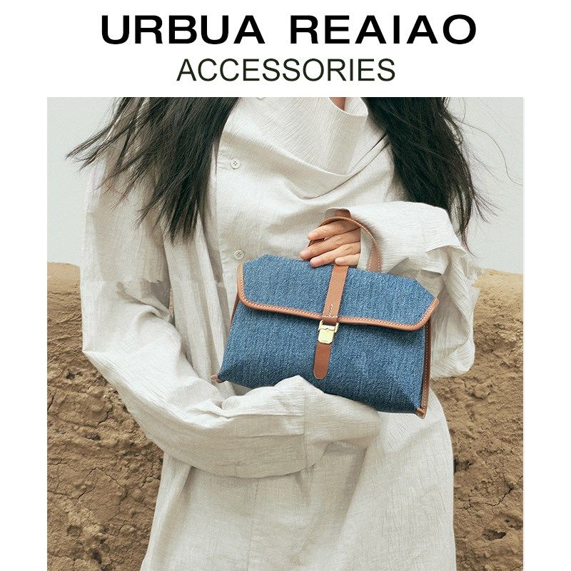 小众设计随游牛仔邮差包女2024新款通勤帆布小挎包撞色单肩斜挎包,淘宝优惠券,粉丝福利购,淘宝优惠卷