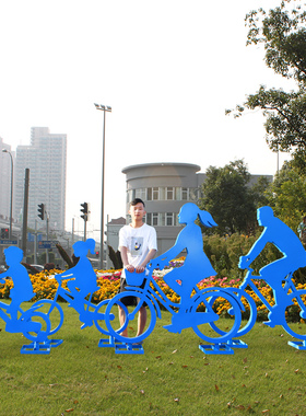 铁艺剪影人物雕j塑不锈钢骑车运动雕塑定制广场学校园操场绿化摆