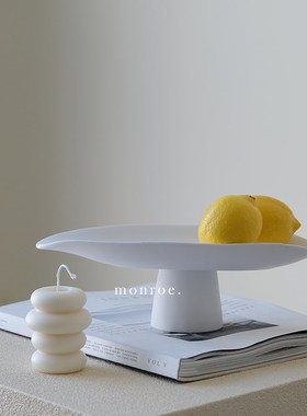 梦鹿工作室高脚树脂托盘小号白色多功能水果盘酒店民宿桌面装饰品