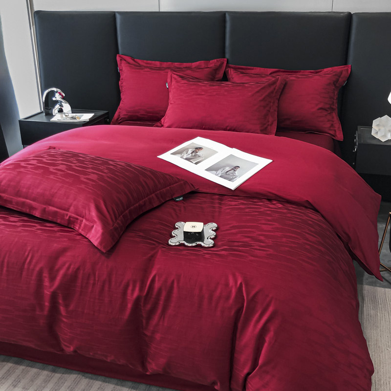 简约婚庆120支大红色四件套陪嫁全棉床笠单喜被结婚床上用品4,淘宝优惠券,粉丝福利购,淘宝优惠卷