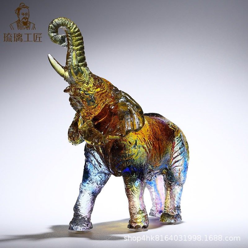 古法琉璃手工艺品大象风水老板办公室装I饰摆件送男领导的礼物高