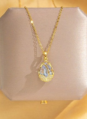 韩版简约郁金香钛钢项链女时尚锆石E满钻吊坠网红百搭高级感锁骨