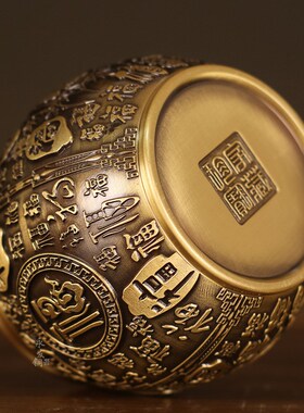 全铜带盖百福缸摆件风水铜缸铜水缸招财铜家居客厅玄关装饰工艺品