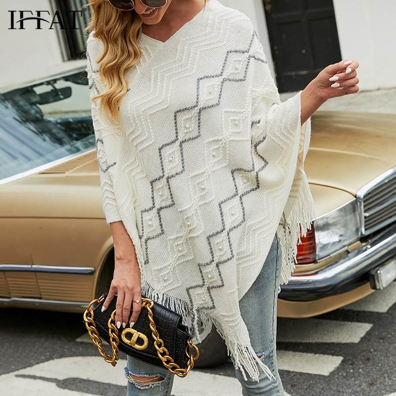 推荐Fat Women Knit Wool Shawl Cloak Loose Woman Poncho Cape - 图0