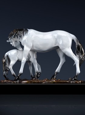 铜马摆件装饰家居饰品子母马铜艺术品动物饰品中式客厅陈设白马