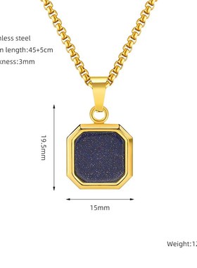 跨境热销a钛钢嘻哈蓝松石黑色方形吊坠男女款18K欧美时尚项链饰品