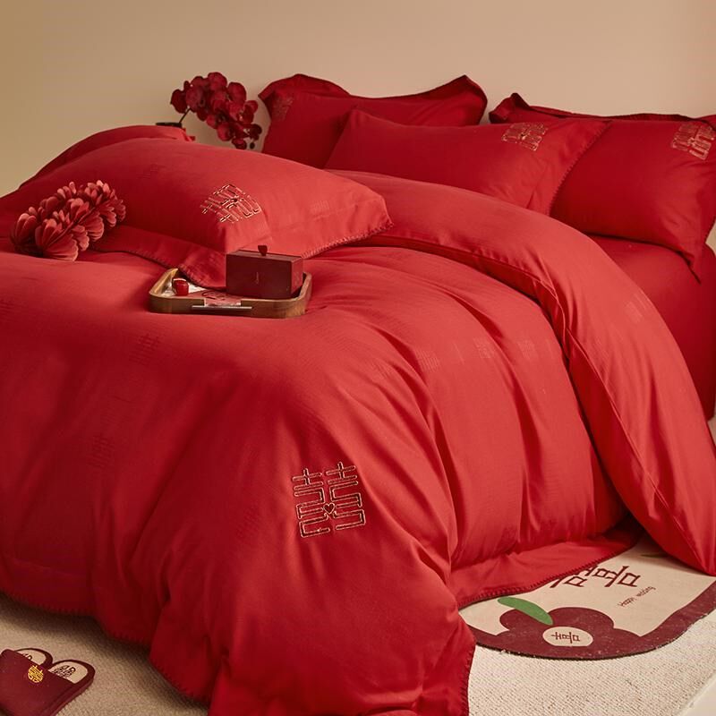 中式喜字结婚四件套大红色新婚被套婚庆婚房陪嫁喜被床上用品,淘宝优惠券,粉丝福利购,淘宝优惠卷
