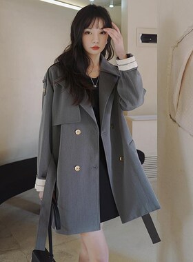 风衣外套女2024年新款秋冬中长款英伦风复古小Q个子宽松休闲大衣