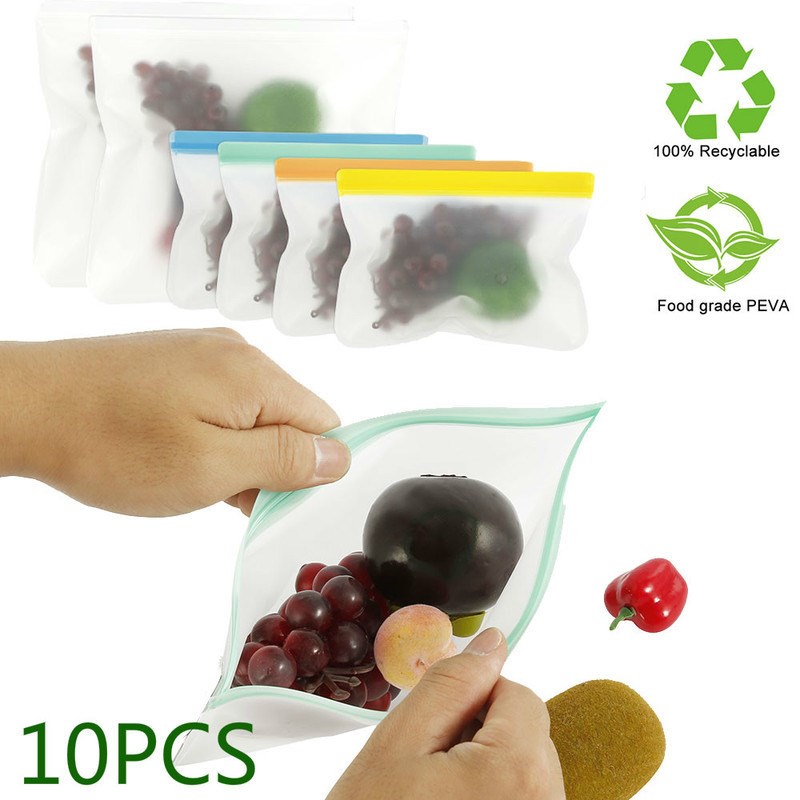 10pcs Food Fresh Bags Reusable Silicone Bag Leakproof Ziploc - 图0