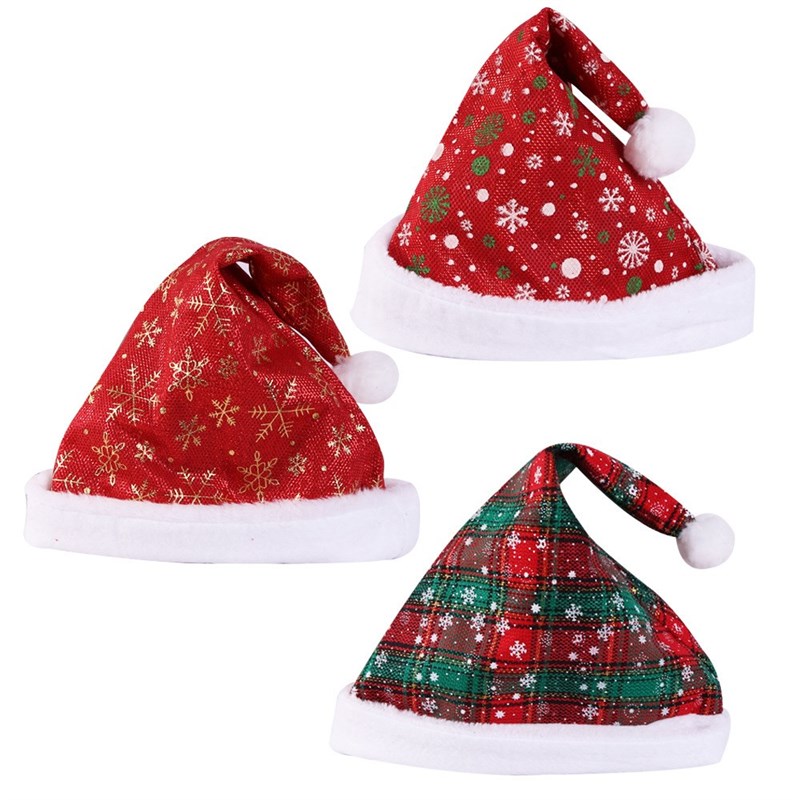 速发Christmas hat red plaid cap thick snowflake Santa decora - 图0