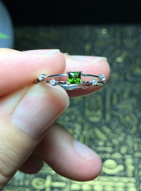 天然透辉石戒指女款祖母绿色迷你小巧H秀气指环韩版学生情人节礼