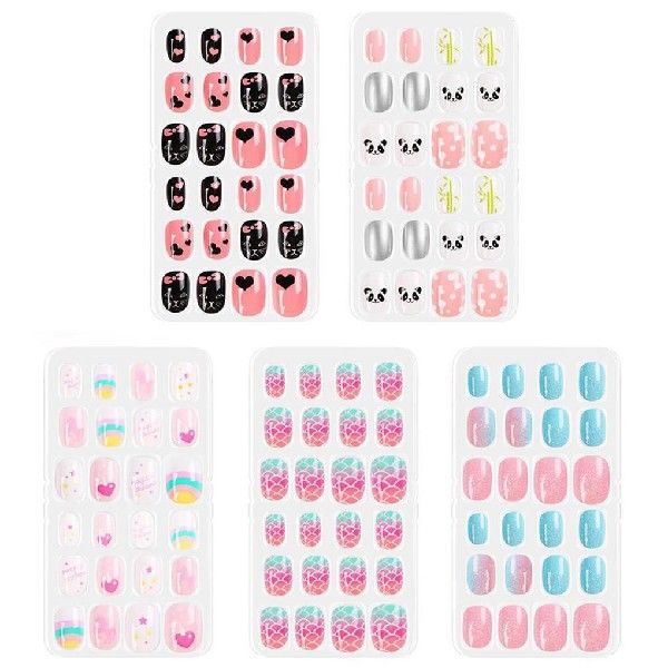 推荐120Pcs Candy Child Nail Tips Kids False Nail Girls Carto