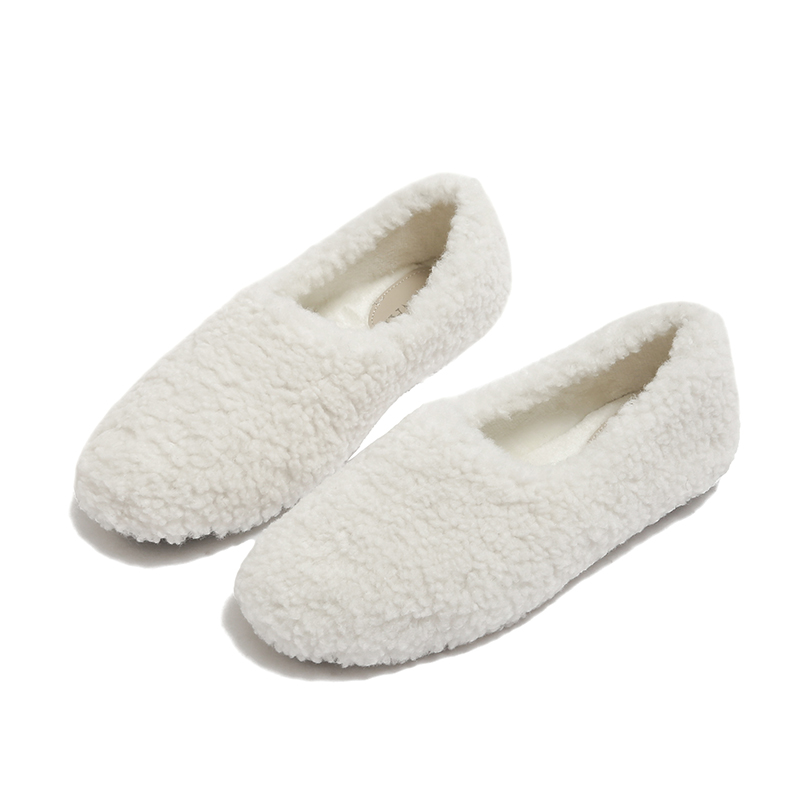 白色毛毛鞋女2023年冬季新款外穿法式半拖鞋加绒羊羔毛平底豆豆鞋