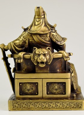 纯铜关公摆件小关公看书坐关公威武财神带刀关公黄铜铸造空心包邮
