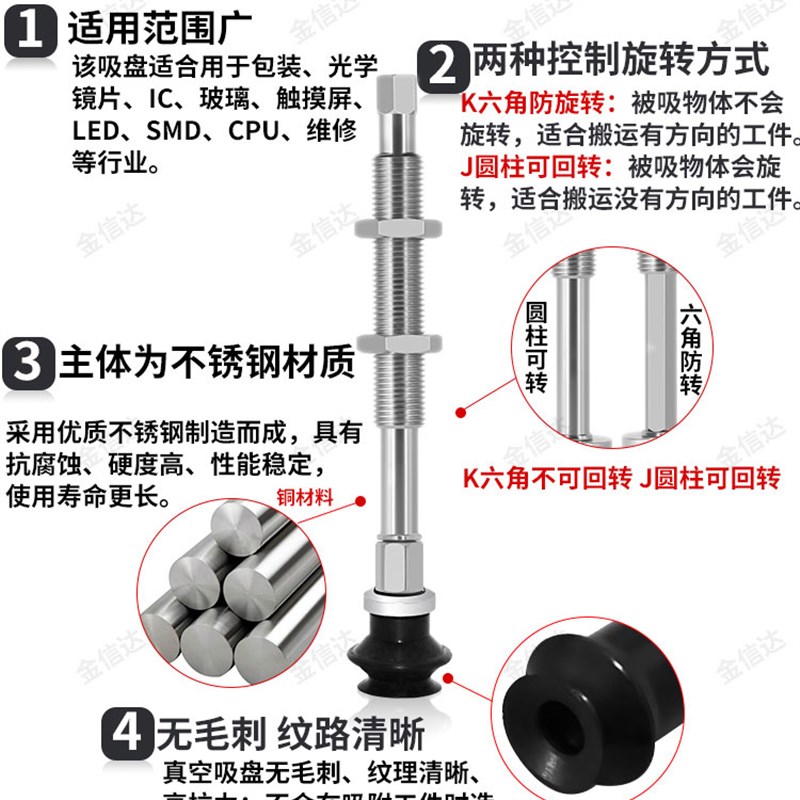 SMC工业机械手不锈钢风琴真空吸盘金具ZPT6/8/10/13/16BNJ10-B5-A - 图1